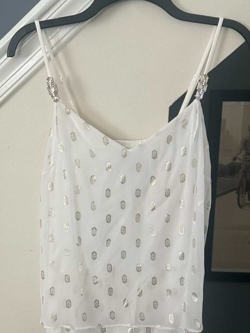 White House Black Market Metallic Spaghetti‑Strap Tank – Size M